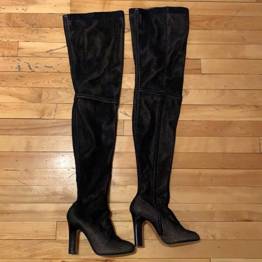 Maison Martin Margiela Black Mesh Over-the-Knee Boots
